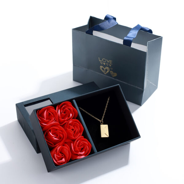 Custom Love Letter Envelope Pendant Necklace with Rose Gift Box