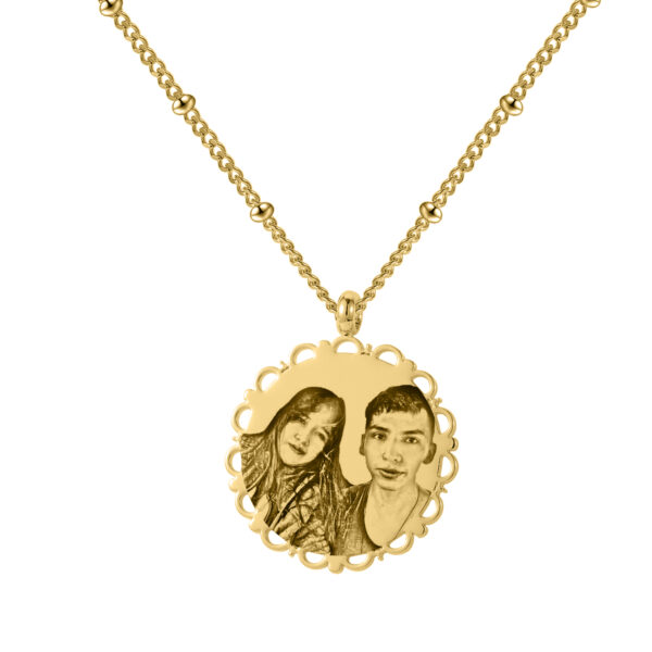 Customized Engraved Photo Stainless Steel Lace Necklace with Bead Chain - Image 3