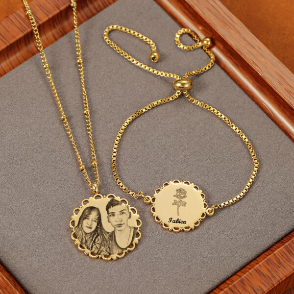 Customized Engraved Photo Stainless Steel Lace Necklace with Bead Chain - Image 9
