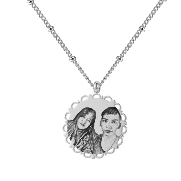 Customized Engraved Photo Stainless Steel Lace Necklace with Bead Chain - Image 10