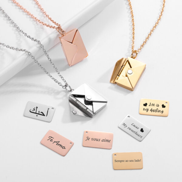 Custom Love Letter Envelope Pendant Necklace with Rose Gift Box - Image 6