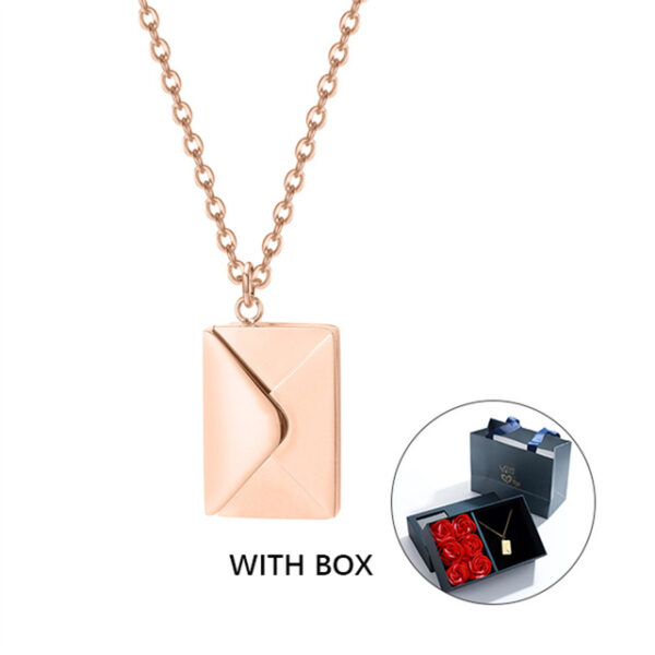Custom Love Letter Envelope Pendant Necklace with Rose Gift Box - Image 5
