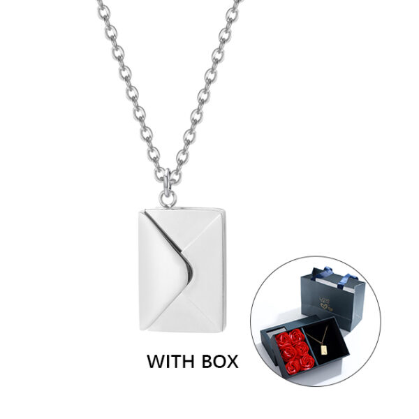 Custom Love Letter Envelope Pendant Necklace with Rose Gift Box - Image 3