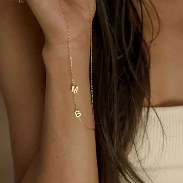 Custom Gold Sideways Initial Necklace Tiny Letter Jewelry Mom Gift - Image 2