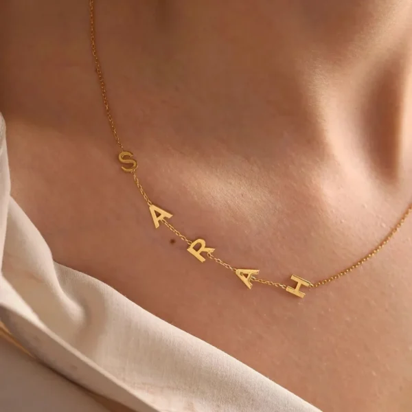 Custom Gold Sideways Initial Necklace Tiny Letter Jewelry Mom Gift - Image 4