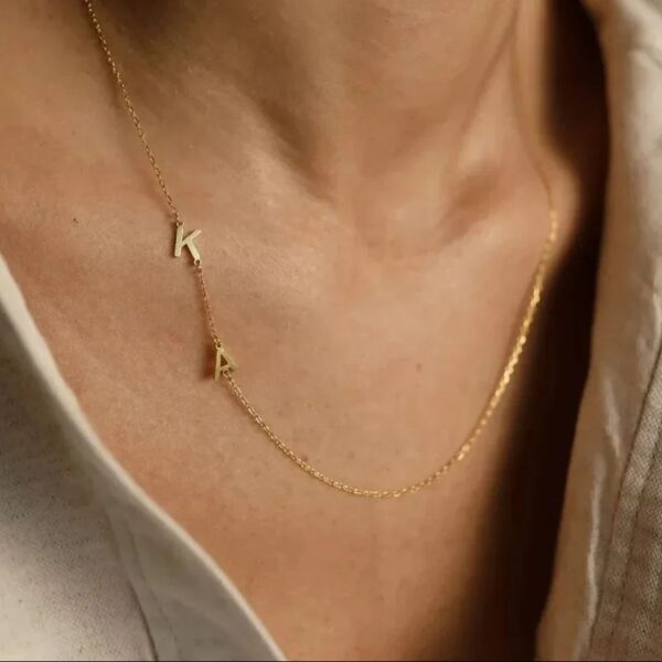 Custom Gold Sideways Initial Necklace Tiny Letter Jewelry Mom Gift - Image 5