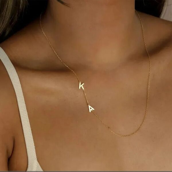 Custom Gold Sideways Initial Necklace Tiny Letter Jewelry Mom Gift - Image 6