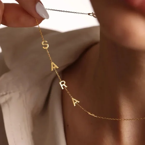 Custom Gold Sideways Initial Necklace Tiny Letter Jewelry Mom Gift