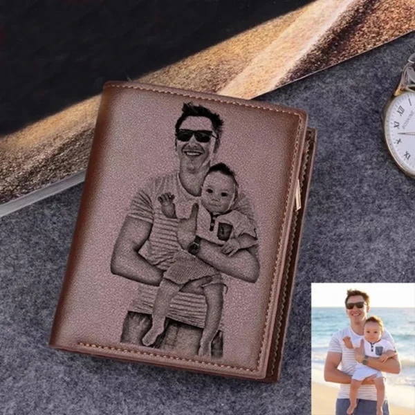 Custom PU Leather Wallet Engraved with Name - Personalized Short Wallet for Men