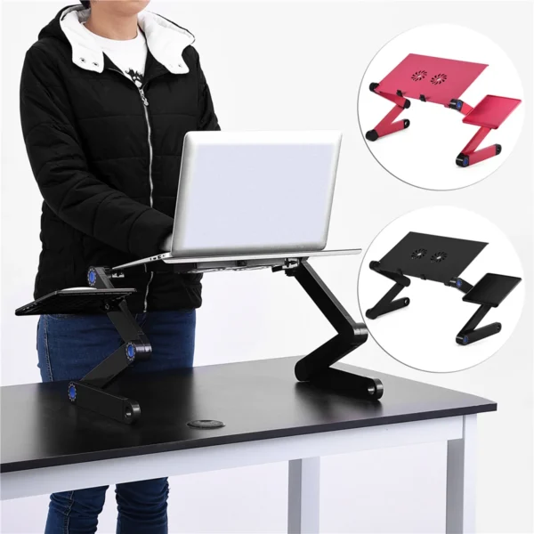 360° Adjustable Foldable Laptop Desk with Cooling Fans and Mouse Board - Image 6