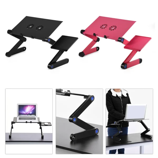 360° Adjustable Foldable Laptop Desk with Cooling Fans and Mouse Board - Image 5
