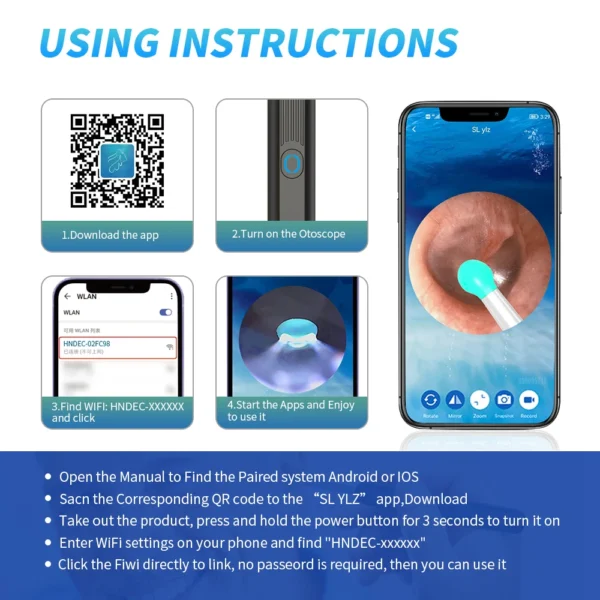 NE3 Wireless Ear Cleaner with Camera, LED, 1080P Otoscope for iPhone & Android - Image 5