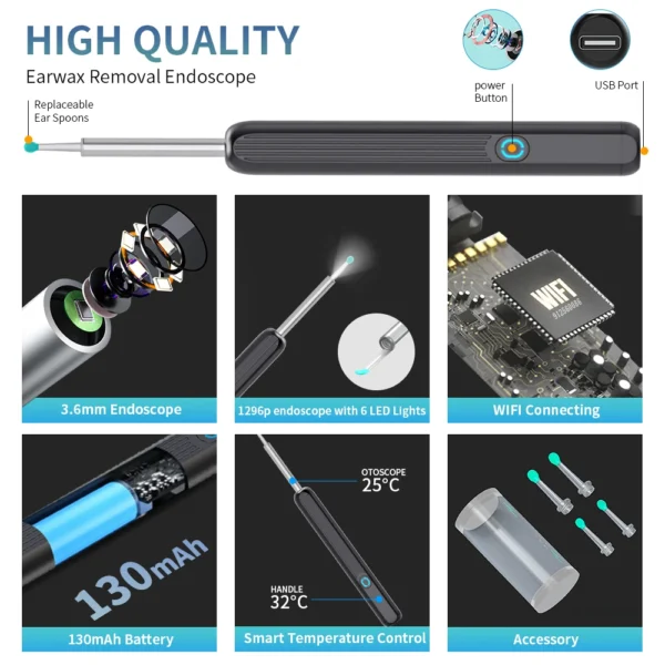 NE3 Wireless Ear Cleaner with Camera, LED, 1080P Otoscope for iPhone & Android - Image 2