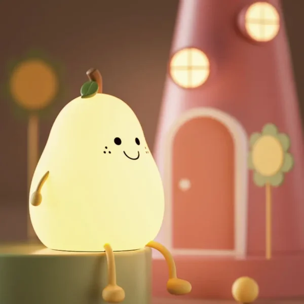 USB Rechargeable Pear Night Light with Touch Sensor, Timer, and Color Modes