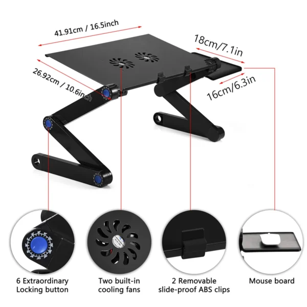 360° Adjustable Foldable Laptop Desk with Cooling Fans and Mouse Board - Image 2