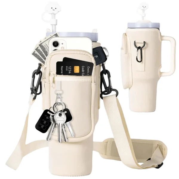 40oz Neoprene Water Bottle Carrier Bag with Strap for Stanley Quencher Cup
