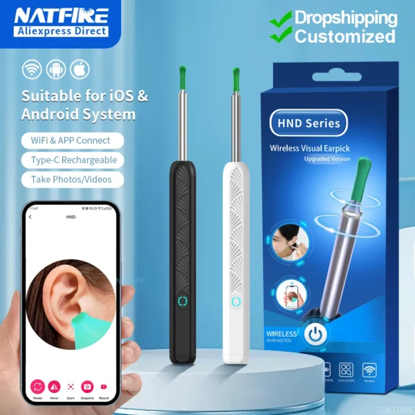 NE3 Wireless Ear Cleaner with Camera & LED Light – Smart Otoscope Kit