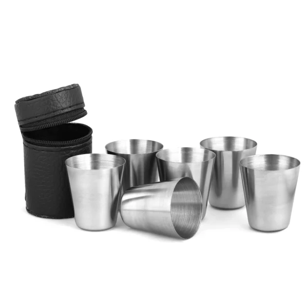 6Pcs Stainless Steel Travel Cups Set with Case, 30ml & 70ml for Whisky & Wine - Image 2
