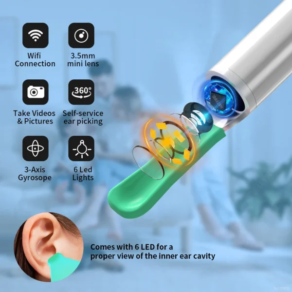 NE3 Wireless Ear Cleaner with Camera & LED Light – Smart Otoscope Kit - Image 2