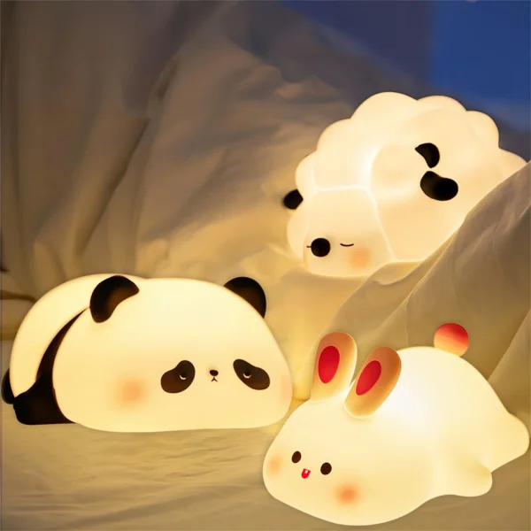 LED Silicone Night Light - Cute Sheep, Panda, Rabbit - Rechargeable Kids Lamp