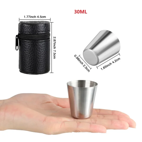 6Pcs Stainless Steel Travel Cups Set with Case, 30ml & 70ml for Whisky & Wine - Image 3