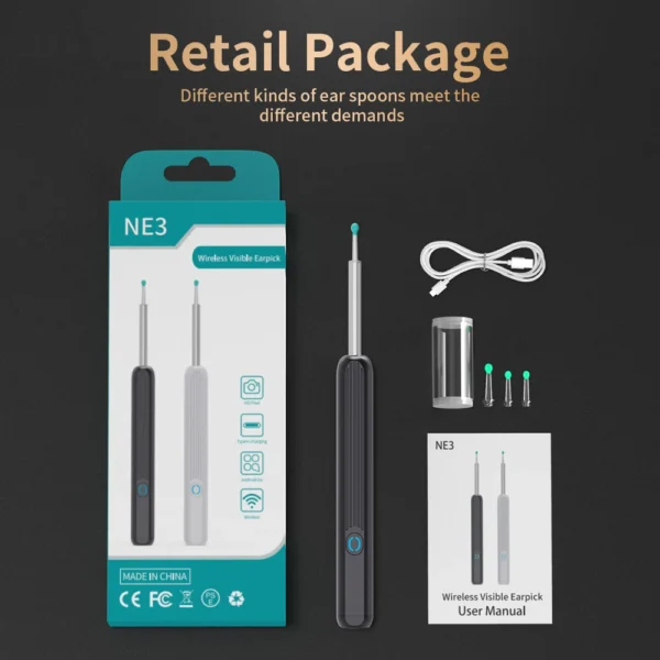 NE3 Wireless Ear Cleaner with Camera, LED, 1080P Otoscope for iPhone & Android - Image 6