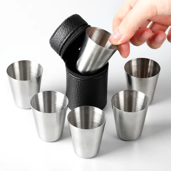 6Pcs Stainless Steel Travel Cups Set with Case, 30ml & 70ml for Whisky & Wine