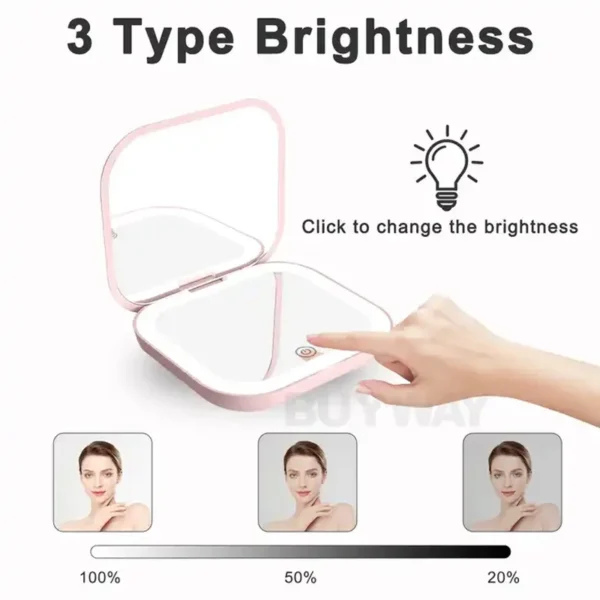 Compact Mini Gift Vanity Folding Cosmetic Mirror with Lights Portable Hand Held Small Pocket Travel Makeup Mirror 2X magnifying - Image 3