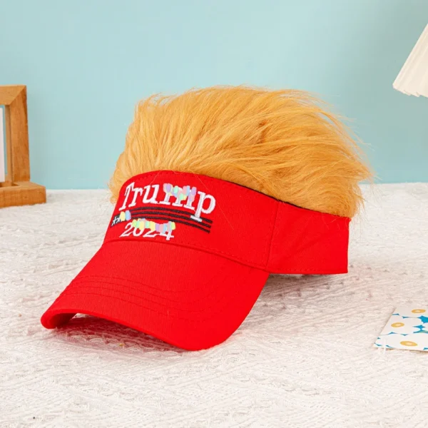 Make America Great Again 2024 Election Yellow Hair Wig Cap Trump Hip Hop Baseball Fashion Funny Embroidered Hat with Wide Brim - Image 2
