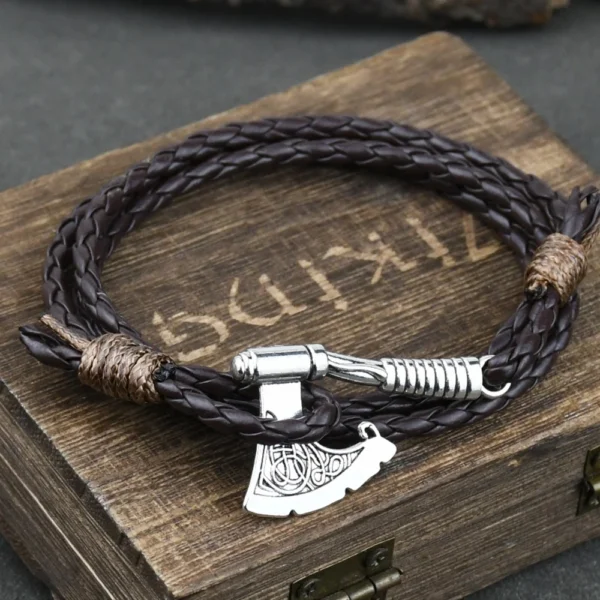 Mens Axe Viking Bracelet Irish Knot Hatchet Handmade Braided Multilayer Leather Pirate Bracelet For Male Hand Jewelry - Image 2