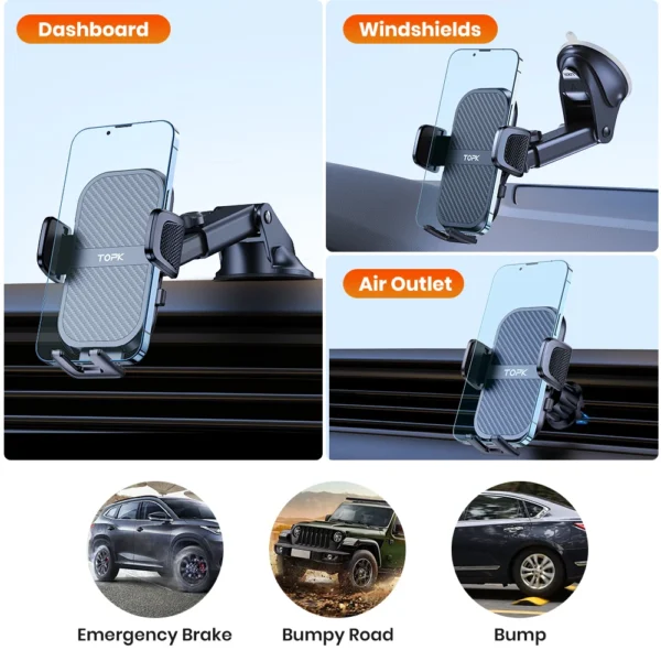 Super Stable Car Phone Holder – Dashboard, Windscreen, Air Vent Mount for All Mobile Phones - Image 5